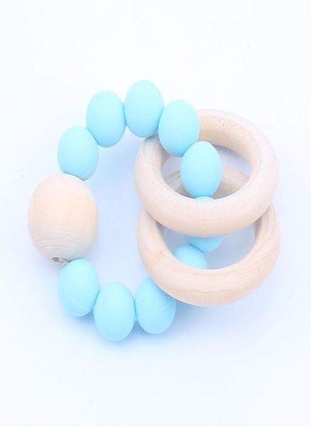 

baby teether rings food grade beech wood teething ring soothers chew toys shower play round wooden bead newborn silicone teethers 9306578