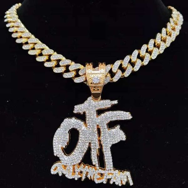 

men women hip hop only the family letter pendant necklace with 13mm miami cuban chain iced out bling necklaces hiphop jewelry, Silver