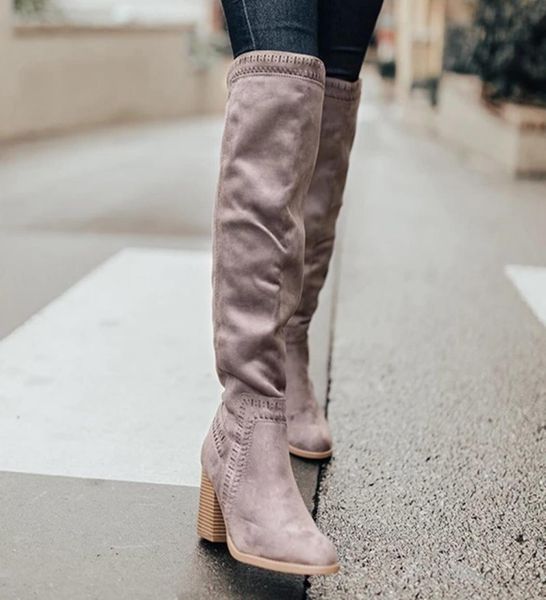 

lasperal 2020 women over the knee high boots hoof heels winter shoes pointed toe elastic fabric women boots size 251378407, Black