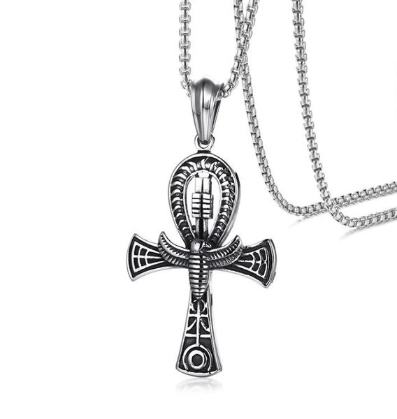 

38x58mm large antique silver egyptian ankh pendants necklace in stainelss steel key of life necklace protection jewelry2792742