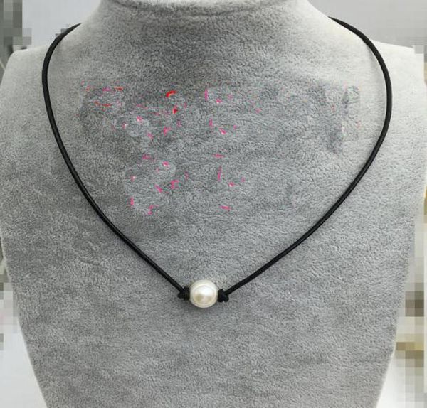 

black leather pearl jewelleryone big pearl choker necklacewhite freshwater pearl necklacebirthday wedding women gift jewellery9426854