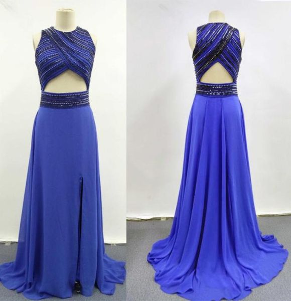 

2015 real images prom dresses crew neckline beading two pieces yellow side slit chiffon floorlength evening dresses dhyz 018914332, Black
