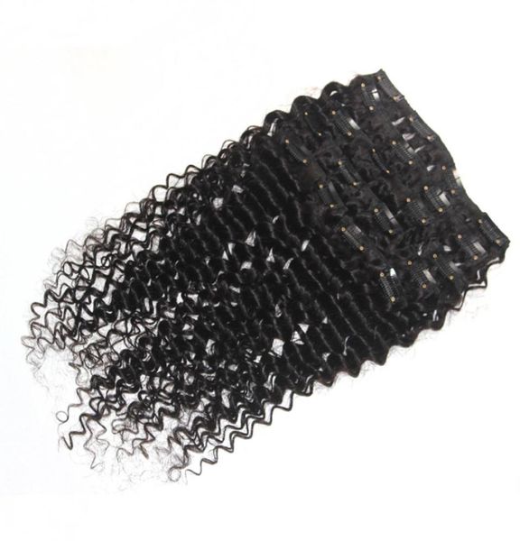 

8pcslot 120g brazilian vrgin deep curly clip in human hair extensions 1b 16quot24quot remy human hair clip in hair pieces6605583, Black
