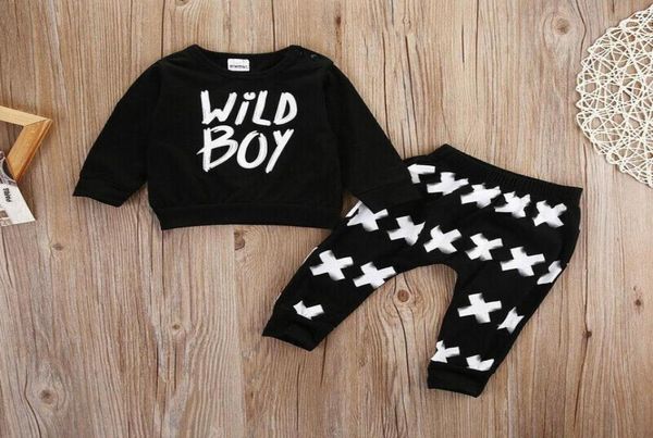 

2020 baby spring autumn clothing newborn baby boys long sleeve letter t shirt plus print pants clothes outfits set19059967, White
