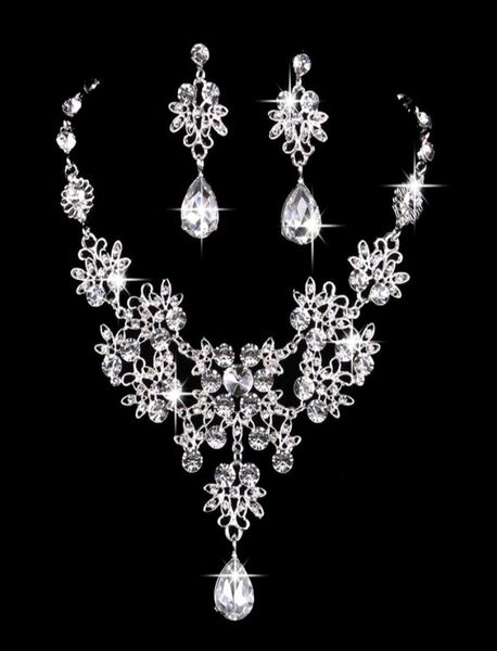 

6 colors women bling crystal bridal jewelry set silver diamond wedding statement necklace dangle earrings for bride bridesmaids ac5261668, Slivery;golden