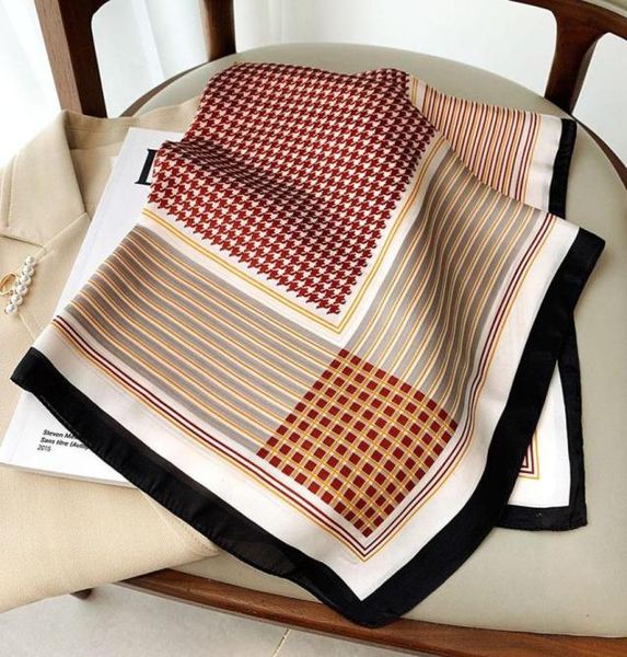

scarves silk square scarf women foulard bandana plaid print neck hairbands 70cm shawls wraps bufanda 2022 spring5384975, Blue;gray