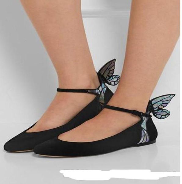 

ladies suede leather round toe flat shoes solid 3d silver butterfly low heels ornaments sophia webster buckle size 34429784628, Black