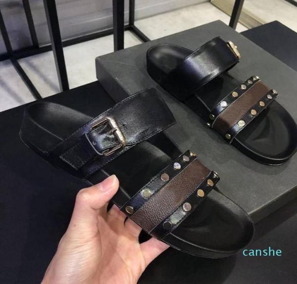 

fashionwomens slippers luxury slides slipper summer sandals mens real leather platform flats old flower shoes ladies beach6165661, Black