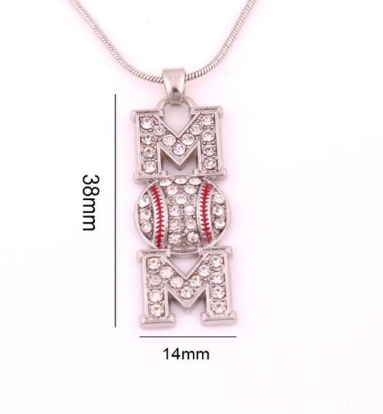 

mother gift 10pcs a lot sell like cakes sport mom crystal baseball necklace pendant clear rhinestones sports jew2781997, Silver