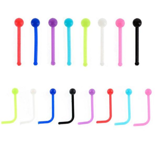

candy color nose nails round head straight l rod acrylic stud human body piercing jewelry for women40121128197585, Silver