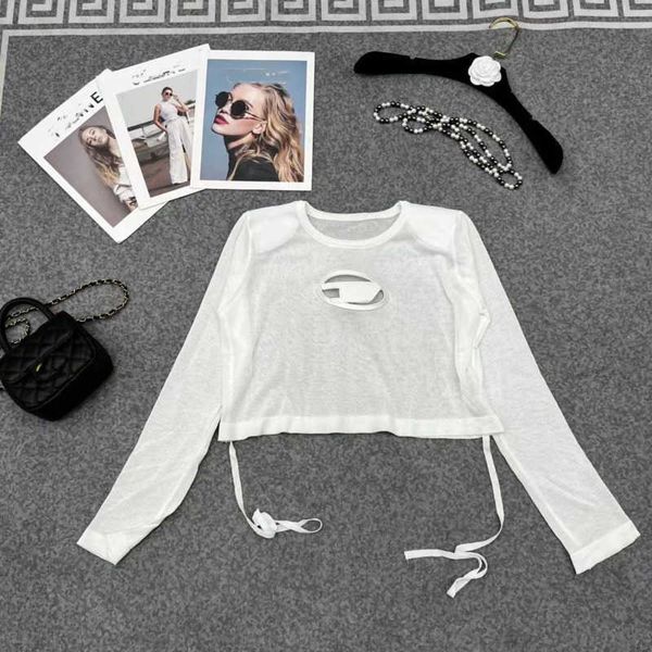 

diesel t shirt summer knitted sweater hollow striped tie round neck long sleeves thin section sun protection shirt luxury brand ladies cloth, White;black