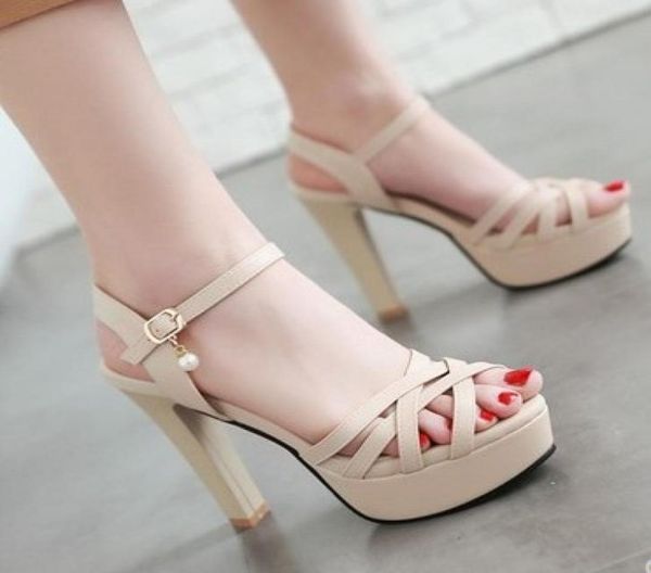 

new arrival specials super fashion elegant peep toe belt buckle princess cross stiletto summer platform heel sandals eu348891311, Black