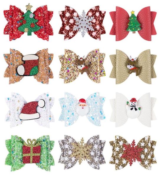 

christmas glitter hair bows hair clips wings polka dot print barrettes xmas tree santa claus socks hairpins boutique accessories m4358461, Slivery;white