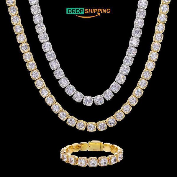 

drop shipping 11mm fine jewelry hip hop iced out 925 sterling silver vvs d color moissanite punk style tennis chain necklace