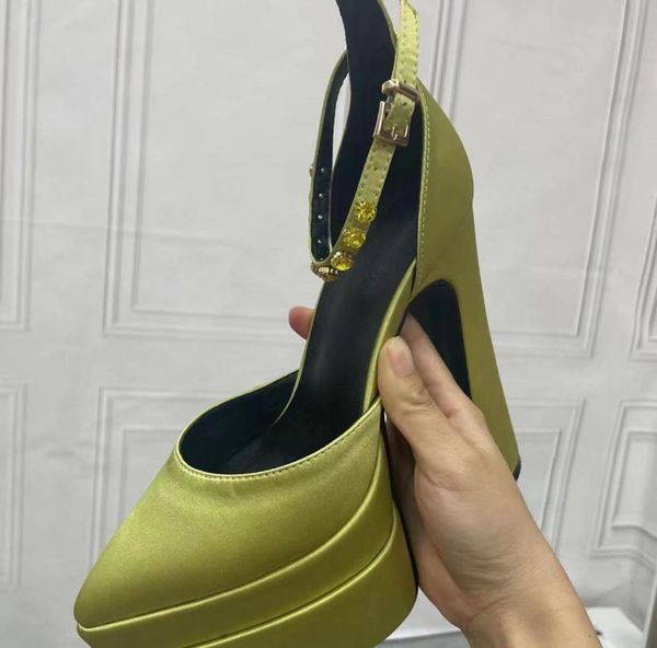 

2022 women ladies super 15cm high heel shoes 45cm platform pimps silk satin diamond polyurethane bottom party wedding buckle dres2916958, Black