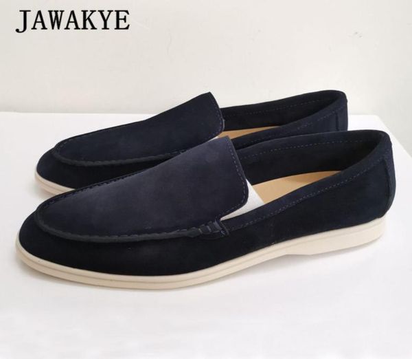 

jawakye men real leather nude suede flat casual shoes round toe slip on penny loafers comfortable open walk shoes multicolor lj2019027151, Black