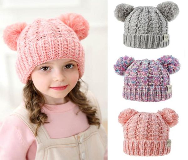 

knit crochet beanies hats girls boys winter warm pompom with 2 balls caps 13 colors knitted hat 078424402, Yellow