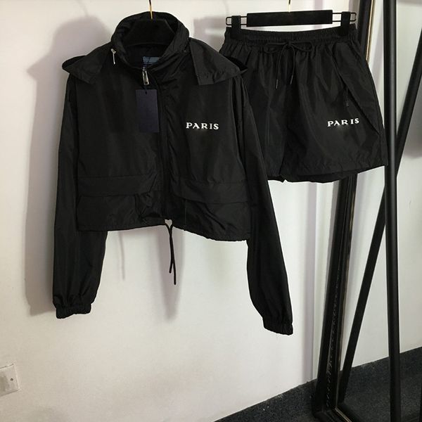 

fashion hooded jackets shorts designer tracksuits womens casual windbreaker pants two pieces breathable coat shorts, Black