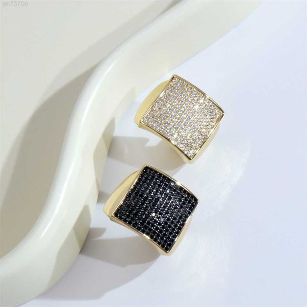 

european and american personalized hip-hop full diamond square ring ins exaggerated simple 18k gold-plated universal for men women, Silver