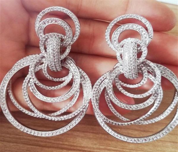 

missvikki luxury indian dubai african many circles drop earrings for noble women bridal wedding jewelry full clear cz earrings 2105129034, Silver