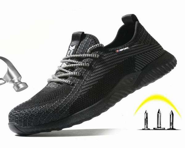 

breathable safety shoes men039s work boots steel toe cap punctureproof indestructible security shoe light comfortable sneaker2804953, Black