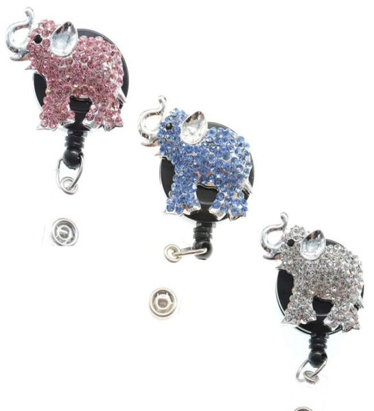 

fashion key rings pink blue crystal rhinestone animal elephant retractable id name tag badge reel clip1780239, Slivery;golden