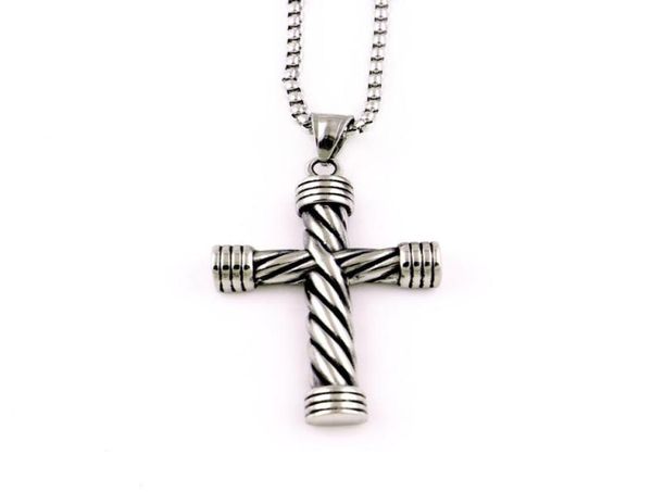 

european american new style cross pendant retro necklace fashionable men and women religious stainless steel ed stripe cross 2142118, Silver