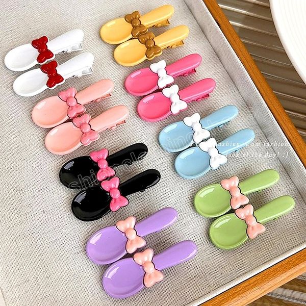 

2pcs cute funny hairpins creative colorful bow spoon hair clips for women girls metal barrettes fashion hair accessories, Slivery;white