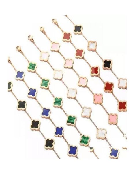 

charm bracelets fashion classic 4four leaf clover bangle chain 18k gold plated motherofpearl for women girl wedding mother day je5302638, Golden;silver