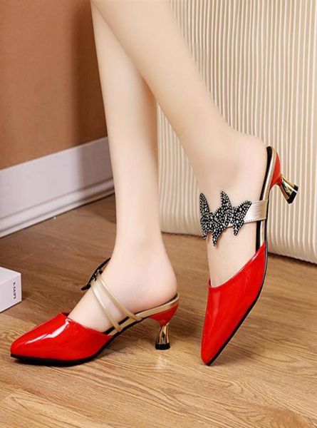 

2022 fashion midheel ladies fashion slippers sandals women new baotou nonslip red white shoes8190695, Black