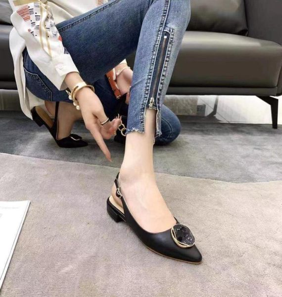 

stylishbox y21051402 blackivory flats shoes lamb skin genuine leather sling back pointed toe fashion casual ballerinas9688927, Black