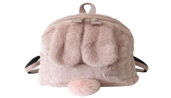 

women ears backpack faux fur shoulder bag fluffy school bag satchel rucksack5514213
