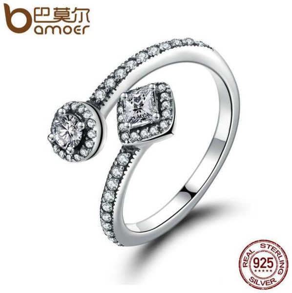 

bamoer 100 925 sterling silver round square dazzling cz open finger ring for women wedding engagement jewelry anel pa7626 y19052244720, Slivery;golden
