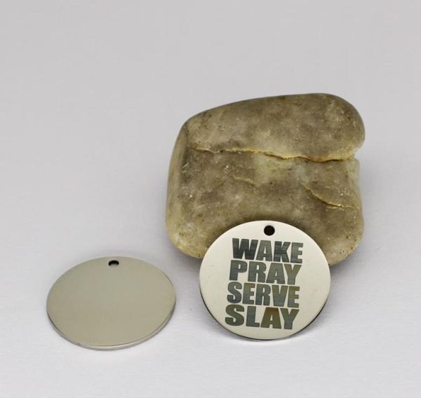 

quotwake pray serve slayquot stainless steel charms 25mm high polish mirror surface jewelry pendant tag 10pcs3049633, Bronze;silver