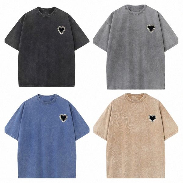 

2023 designers womens letter embroidery peach heart short sleeve t shirts loose men's casual half sleeve shirt couple t-shirt 88ai#, White