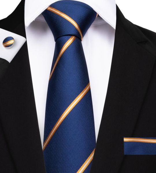 

hitie classic men039s stripe tie set fashion blue ties necktie hanky cufflinks for suit formal business casual suitn70935841060, Black;blue
