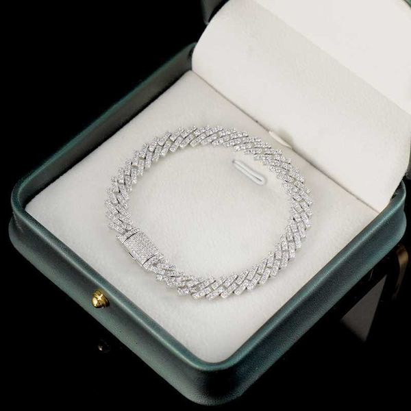 

8mm 10mm pass diamond tester 925 sterling silver full vvs moissanite iced out cuban link bracelet for men women