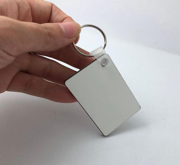 

whole 10pcs mdf blank key chain rectangle sublimation wooden key ring for heat press transfer po logo thermal printing gift8613040, Silver
