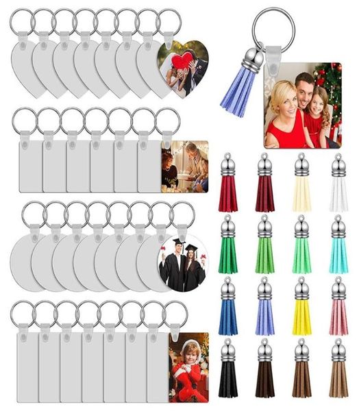 

keychains 32pcs sublimation blank keychain doubleside printed transfer diy mdf with pu leather tassel jewel3432287, Silver