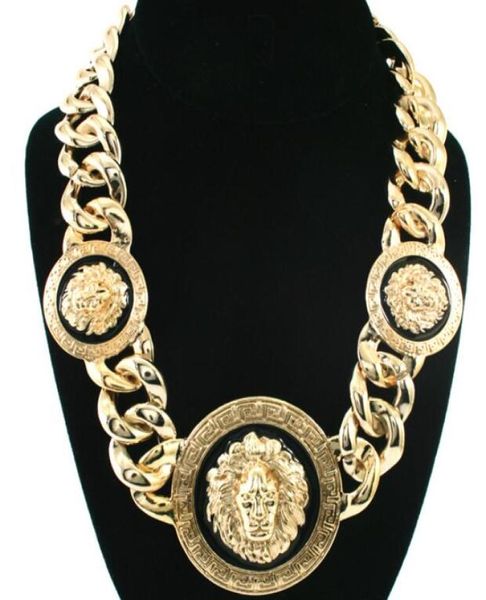 

hip hop atlanta rihanna 18quotl celebrity inspired lion head chain link necklace gold silver plated party men and women necklace6053831, Black