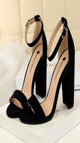 

summer plus size 3443 woman 95cm high heels sandals classic block platform pumps lady chunky burgundy yellow nude shoes 2205061451264, Black