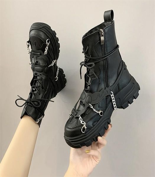 

boots women shoes platform punk gothic for combat ladies black metal button woman motorcycle ankle autumn 2210145999071