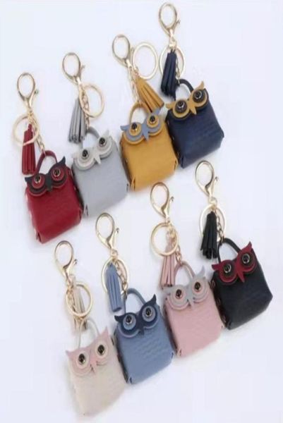 

cute cartoon coin purse pu owl design keychain with tassel portable mini wallet earphone storage bags fashion car key holder bag p8216742, White