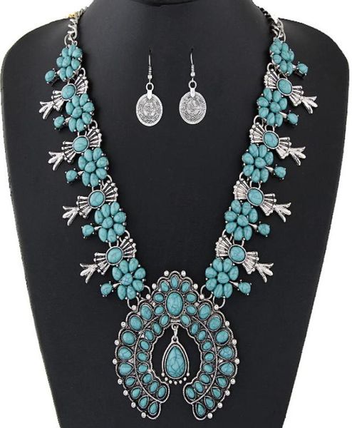 

bohemian jewelry sets for women vintage african beads jewelry set turquoise coin statement necklace earrings set fashion jewelry9813250, Silver