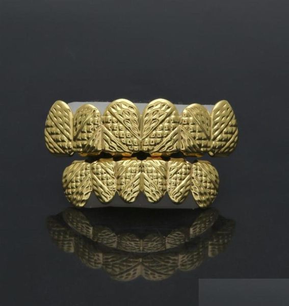 

diamond grillz dental grills real gold sier plated hip hop lattice shape teeth grillz bootom groll set with sile fashion party3112378, Black