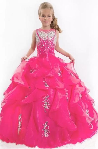 

2023 cute glitz little girl039s pageant dresses children princess shiny heavy beaded kids flower girl dress fuchsia kids prom p6558698, White;red