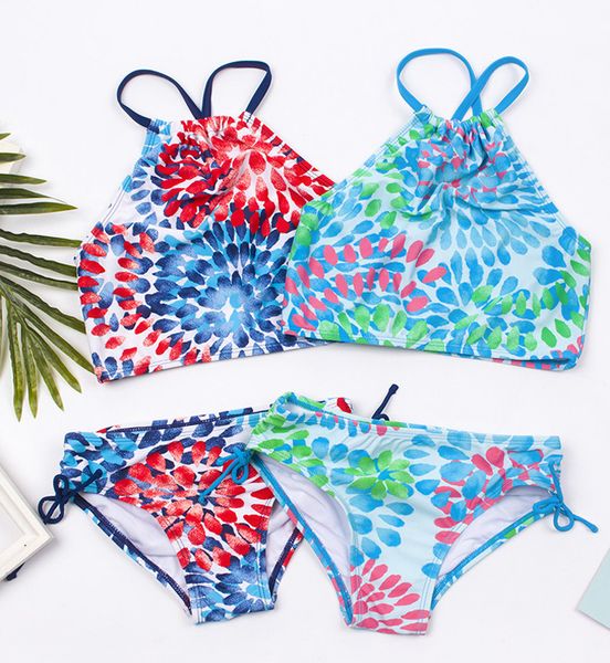 

girls swimsuit girl bikini split drop print baby swimwear for 3-14 years, Black