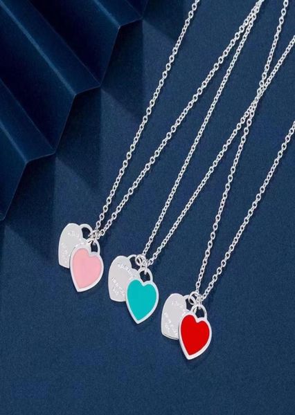 

brand classic color epoxy peach heart pendant necklace t letter designer necklace for women luxury stainless steel ne5306577, Silver