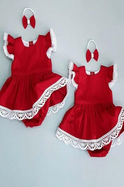 

newborn baby infant girl lace floral rompertutu dress headband arrival sister suit 2pcs outfits party dress2561530, Red;yellow