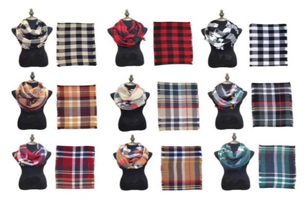 

fashion plaids infinity scarves grid loop scarf women winter warm blankets tartan oversized check shawl lattice wraps cashmere pas4764118, Blue;gray